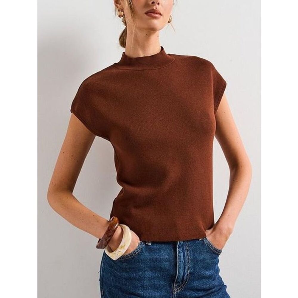 MANGO SHORT-SLEEVED FINE-KNIT SWEATER NWT size L